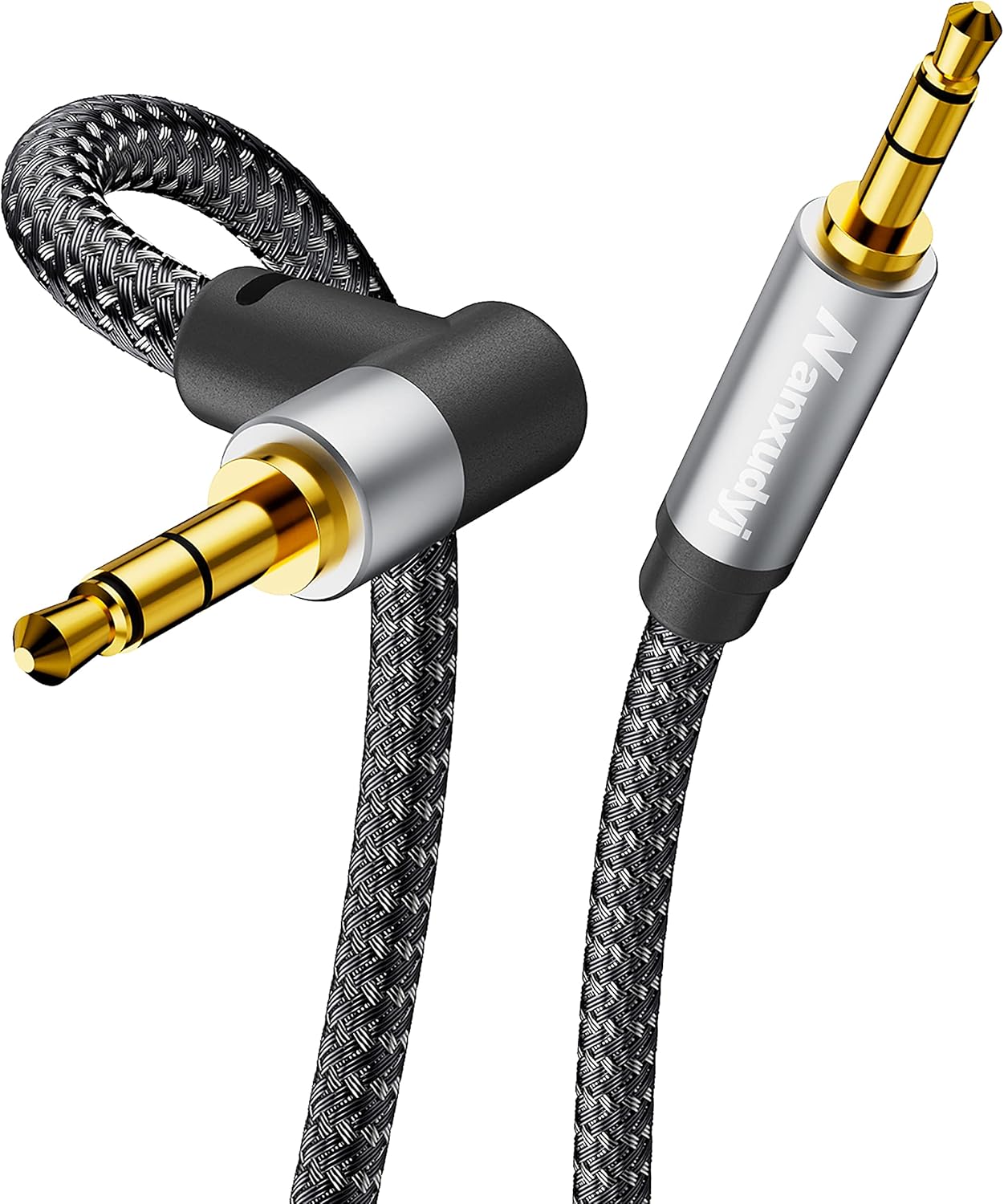 3.5mm Audio Cable 6ft/1.8M, Stereo Aux 3.5mm to 3.5mm Cable 90 Degree Long Aux Cable Aux 3.5mm Male to Male Right Angle TRS Cable Compatible for Headphone,Tablets, Speakers, 24K Gold Plated