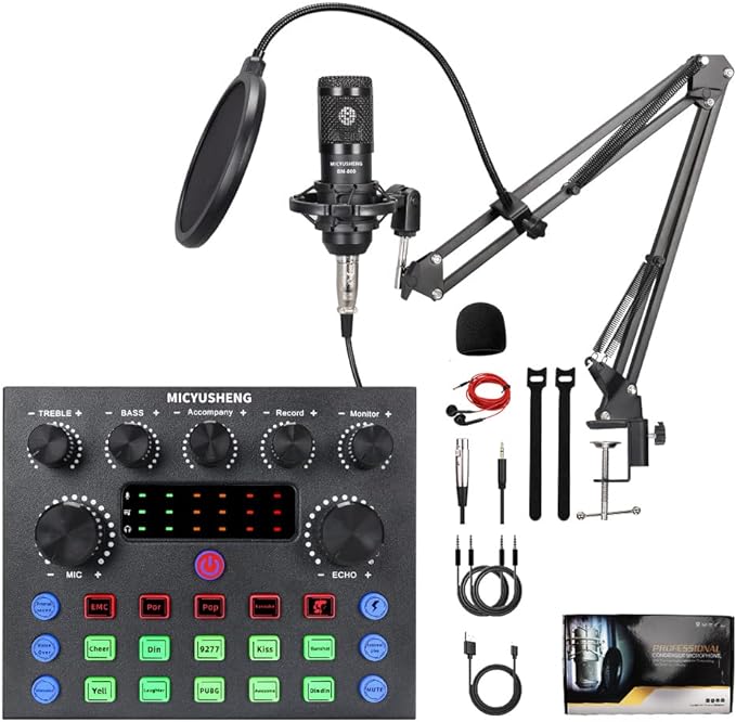 Recording Studio Equipment Podcast Equipment Bundle kit,Audio Interface with All-in-OneDJMixer&Studio Broadcast Microphone,Perfect for Recording,Live Gaming, Streamingwith PC,Smartphone