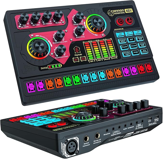 Audio Intereface with Voice Changer, Podcast Equipment for Audio Mixer, Suitable for XLR/6.35mm/3.5mm Microphone, X5 Sound Board with Autotune for Gaming, Sining, Sound Card for Live Streaming