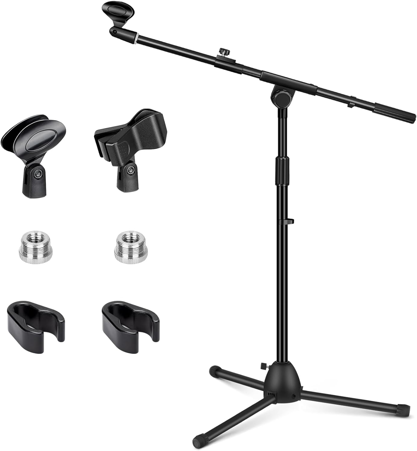 CAHAYA Microphone Stand Heavy-Duty Super Resistent Tripod Boom Universal Mic Stand with 2 Mic Clips for Most Mics Height Adjustable Mic Stand for Singing Wedding Performance CY0330